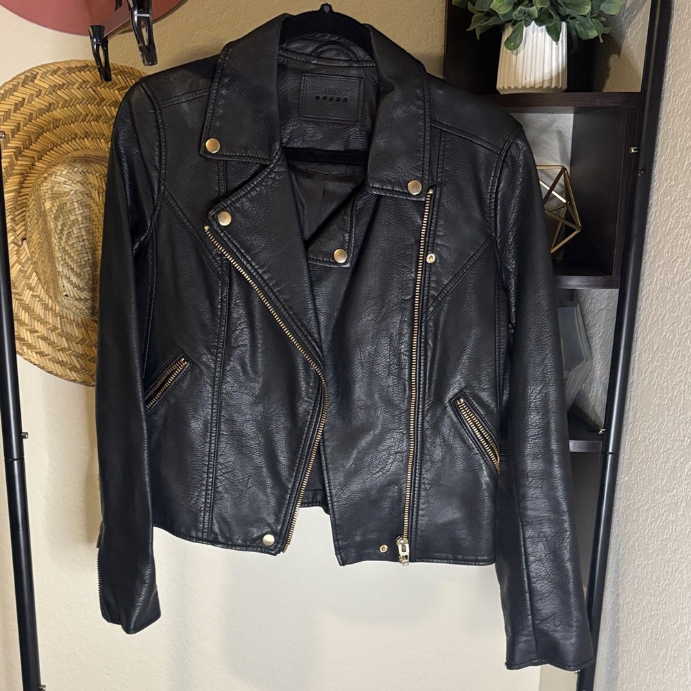 Blank NYC Black Leather Jacket with Gold Accents